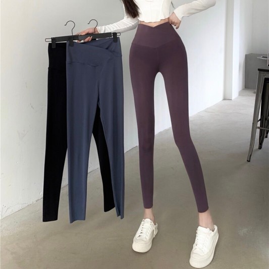 交叉高腰修身瑜伽裤